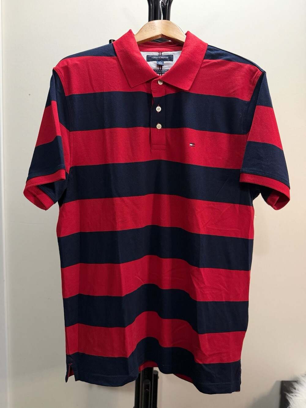 Tommy Hilfiger Men's Slim Fit Stretch Rugby Striped Polo Shirt